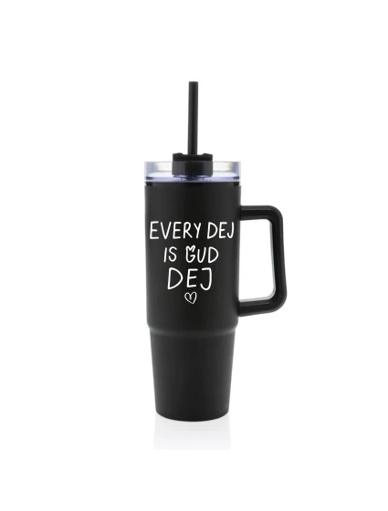 EVERY DEJ IS GUD DEJ - černý cestovní hrnek s průhledným víčkem 900 ml