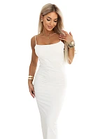 673-1 Midi šaty s tenkými ramienkami a jemným leskom - ecru 673-1 Midi šaty s tenkými ramienkami a jemným leskom - ecru