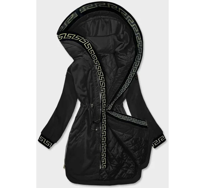 Čierna dámska bunda s ozdobnou lemovkou (B8139-1)