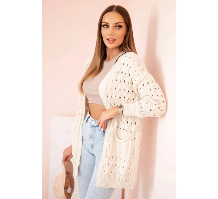 Dámsky sveter s vreckami čipka béžová Dámsky sveter s vreckami čipka béžová