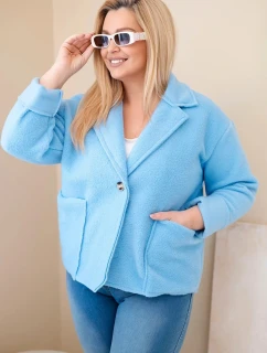 Dámska bunda s vlnenou štruktúrou a vreckami v modrej farbe