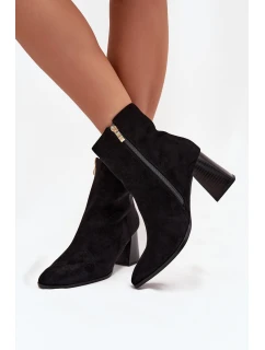 Dámské Botky Z Eko Semiše Na Podpatku Se Zipem Černé model 21704683 - Boto