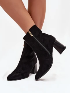 Dámské Botky Z Eko Semiše Na Podpatku Se Zipem Černé model 21704683 - Boto