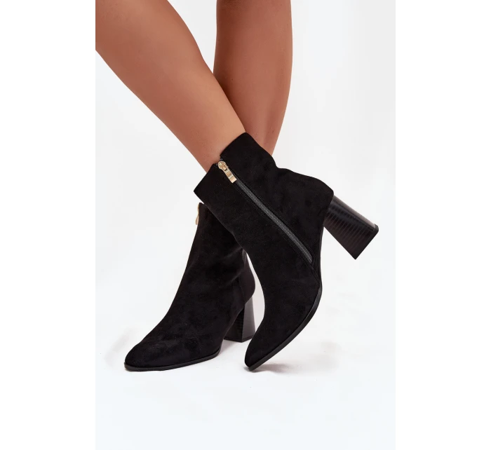 Dámské Botky Z Eko Semiše Na Podpatku Se Zipem Černé model 21704683 - Boto