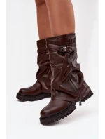 Dámské kozačky s  dílem do  s páskem čokoládové model 21715280 - Boto