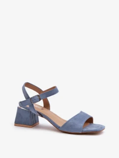 Dámske sandále na eko semišovom bloku, modré Leisha
