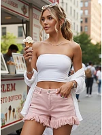 Dámske džínsové šortky s strapcami ružové FashionStreet SY0501