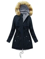 Tmavomodro-šedá obojstranná dámska zimná bunda s kapucňou (w214big) Tmavomodro-šedá obojstranná dámska zimná bunda s kapucňou (w214big)