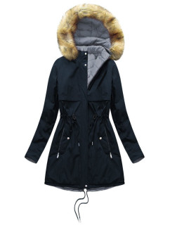 Tmavo modro-šedá obojstranná dámska zimná bunda s kapucňou (W214BIG)