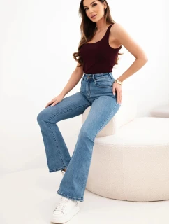 Dámske džínsy s vysokým pásom a rozšírenou nohavicou modré
