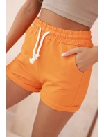 Dámske bavlnené šortky s elastickým pásom a šnúrkou na stiahnutie oranžové