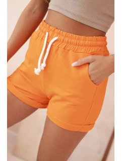 Dámske bavlnené šortky s elastickým pásom a šnúrkou na stiahnutie oranžové
