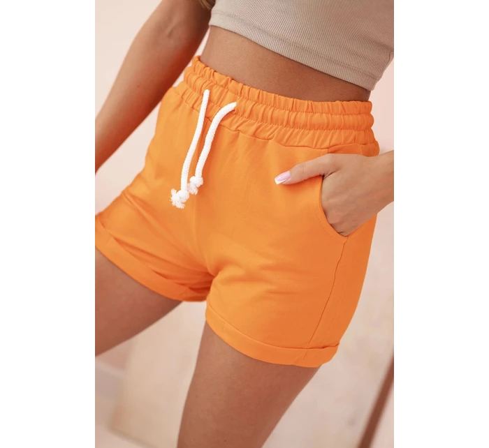 Dámske bavlnené šortky s elastickým pásom a šnúrkou na stiahnutie oranžové