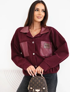 Dámská manšestrová bunda s kapsami a model 22347732 bordó czerwony - K-Fashion