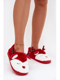 Vánoční dámské pantofle s motivem soba kožené červené Orsella