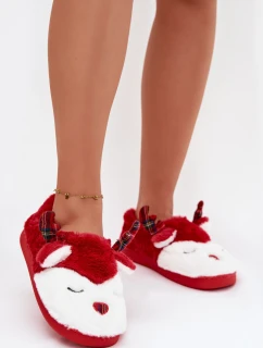 Vánoční dámské pantofle s motivem soba kožené červené Orsella