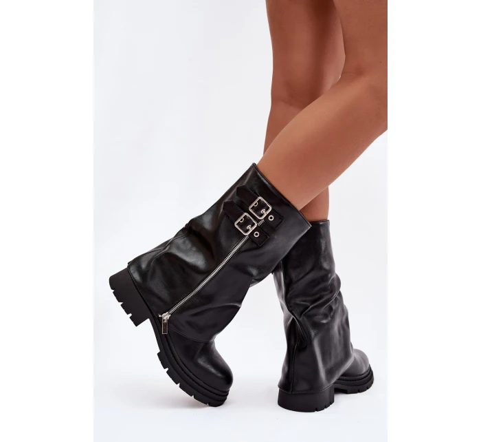 Dámské kotníkové boty s límcem zateplené s přezkami černé model 21788174 - Boto