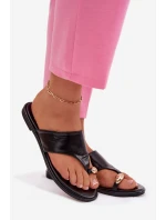 Dámské ploché ekologické kožené pantofle se zlatým detailem Černé Lavessa