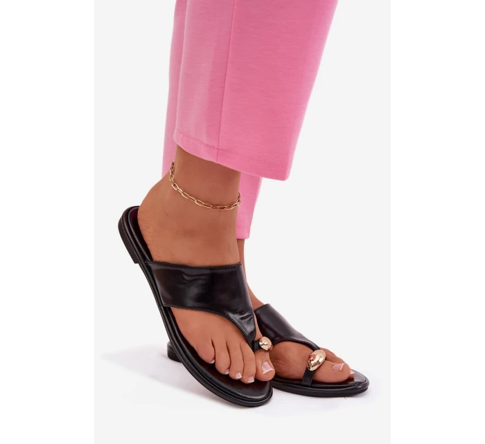 Dámské ploché ekologické kožené pantofle se zlatým detailem Černé Lavessa