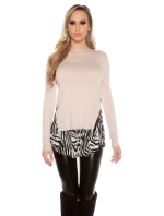 Dámsky sveter tunika 2v1 6544 Tmavomodrá s ecru - Koucla