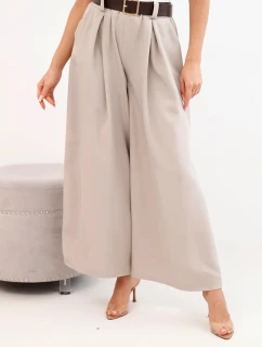 Dámske nohavice so širokými nohavicami a opaskom tmavo béžovej farby