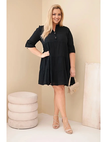 Dámské bavlněné šaty Plus Size s volánky černá