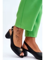 Modne Skórzane Sandały Na Obcasie Czarne Hette