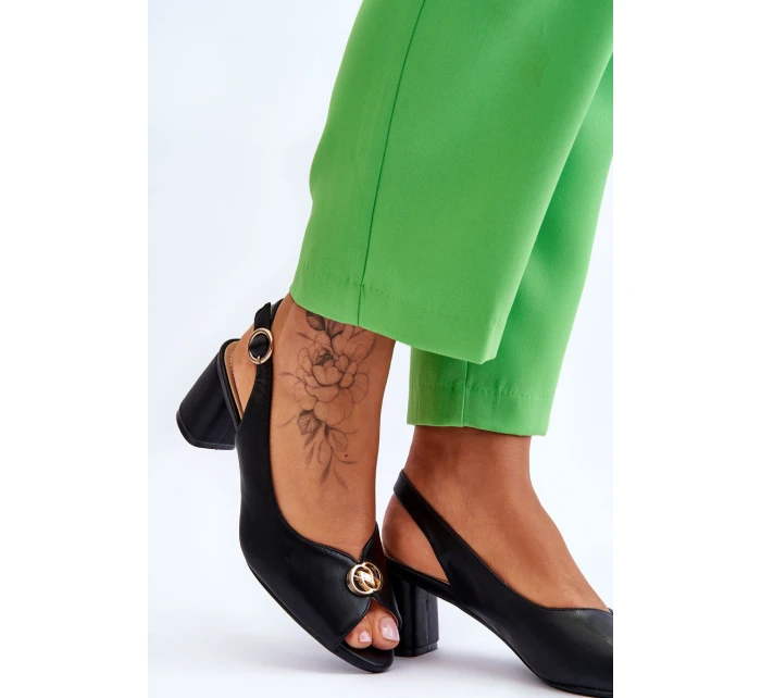 Modne Skórzane Sandały Na Obcasie Czarne Hette