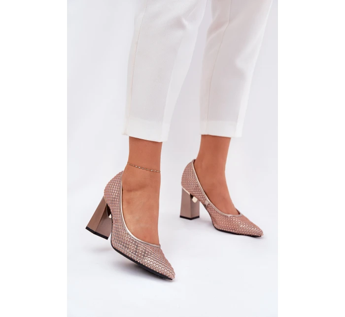 Zdobione Siateczkowe Czółenka Na Słupku Vinceza 62211 Beżowe