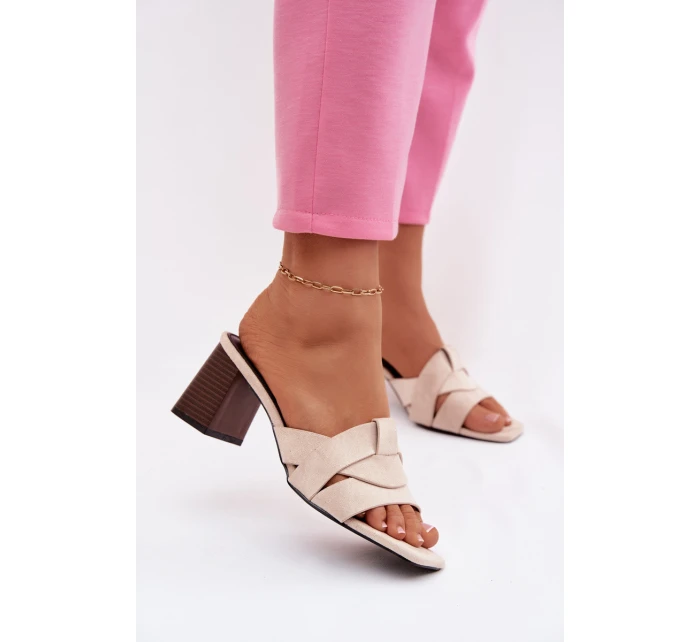 Dámské lodičky na podpatku s pásky Eko semiš Béžové Corivelle Dámské lodičky na podpatku s pásky Eko semiš Béžové Corivelle