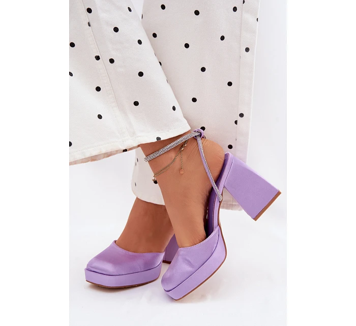 Dámské sandály s masivním podpatkem typu sloupek s páskem a kamínky Fialové Seraphina