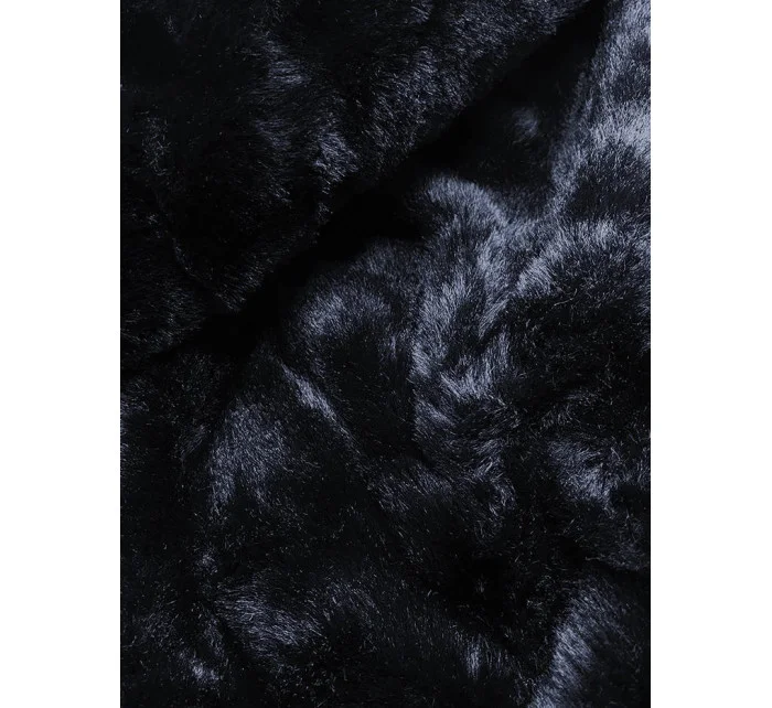 Tmavomodrá lesklá zimná bunda s machovou kožušinovou podšívkou (w673)