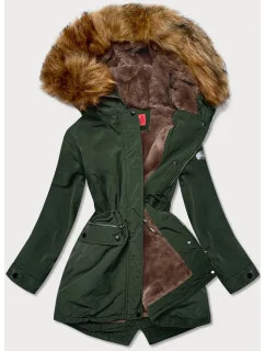 Zelená dámska zimná bunda s kožušinovou podšívkou (m21312)