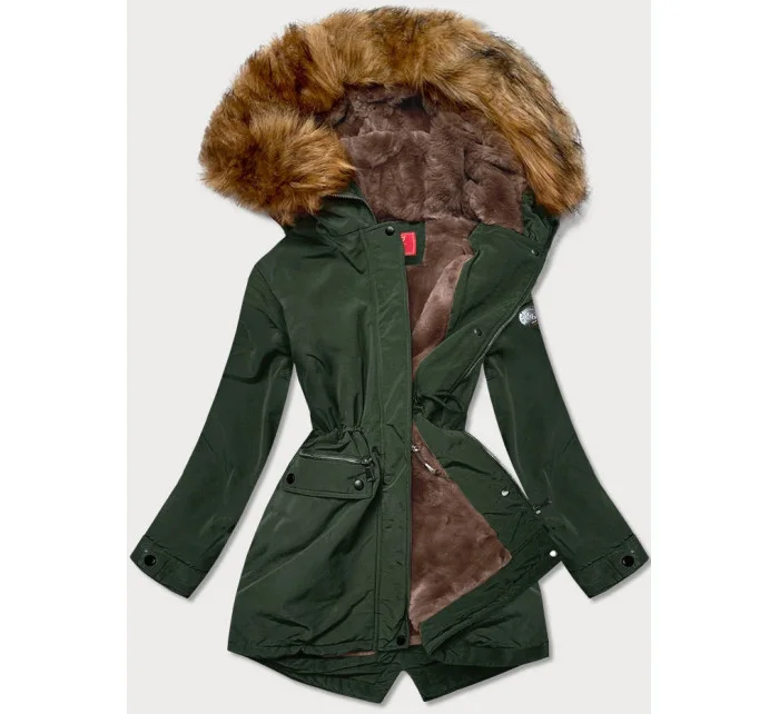 Dámska zimná bunda na kožušine zelená (m21312)