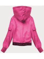 Krátka ružová dámska tepláková mikina so sťahovacími lemami (26030)