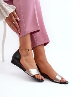 Skórzane Sandały Maciejka 1971-67 Czarno-Złote