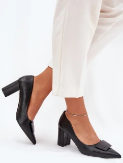 Czółenka Na Słupku Z Ozdobą Czarne Celira