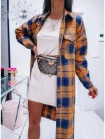 Hnedo-tmavo modrý dámsky károvaný košeľový kabát (8424) Hnedo-tmavo modrý dámsky károvaný košeľový kabát (8424)