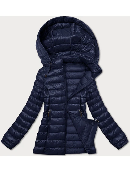 Tmavě modrá dámská prošívaná bunda s kapucí model 20840768 - J.STYLE Tmavě modrá dámská prošívaná bunda s kapucí model 20840768 - J.STYLE