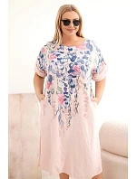 Dámske plus veľkosť viskózové šaty s krátkymi rukávmi a bočnými rozparky Powder Pink