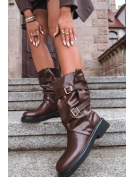 Vlněné dámské kozačky do  s pásky a přezkami hnědé model 21711786 - Boto