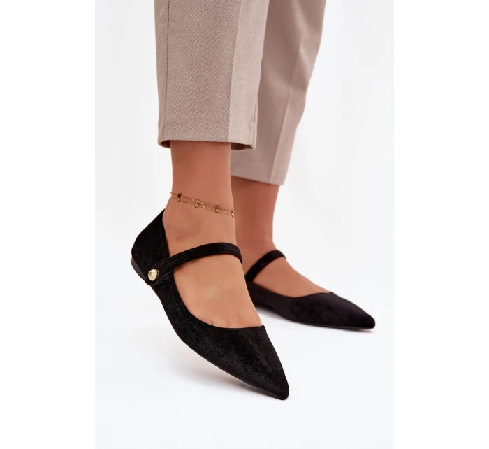 Sametové baleríny s páskem a zlatým detailem černé Gisanne