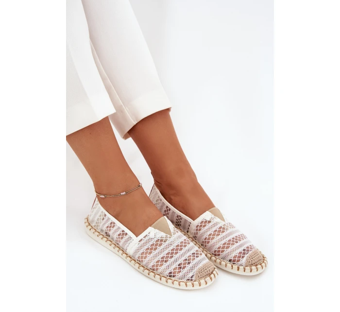 Dámske čipkované espadrilky so sieťovinou - biele