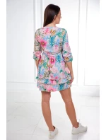 Květinové šaty s vázáním v model 18746781 pudrově růžové - K-Fashion