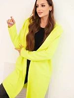 Dámska bavlnená bunda s kapucňou a predĺženou prednou časťou v neónovej žltej farbe