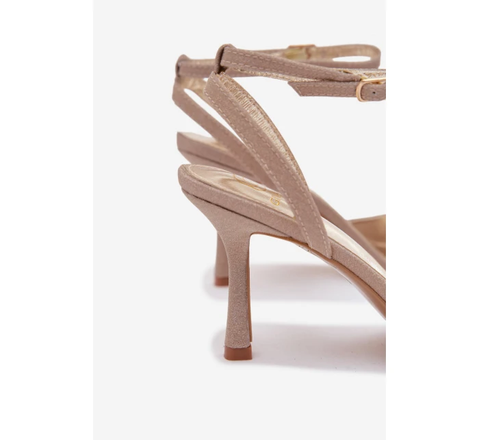 Dámské sandály na jehlovém podpatku třpytivé zlaté Brisora Dámské sandály na jehlovém podpatku třpytivé zlaté Brisora