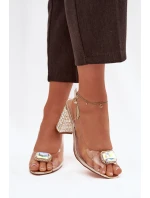 Průhledné sandály na sloupku s krystaly D&A model 21908373 zlaté - S.Barski