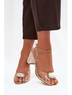 Průhledné sandály na sloupku s krystaly D&A model 21908373 zlaté - S.Barski