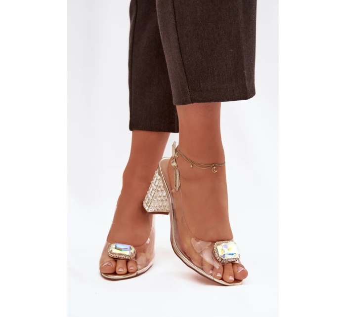 Průhledné sandály na sloupku s krystaly D&A model 21908373 zlaté - S.Barski