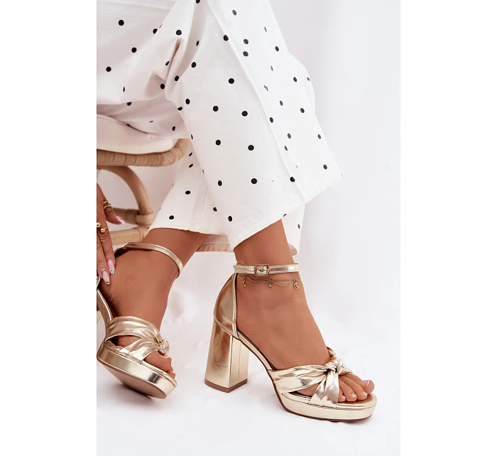 Dámské sandály na podpatku z umělé kůže zlaté Rosetta